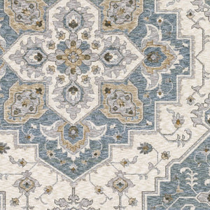 Homeroots 5' Blue Medallion Distressed Area Rug With Fringe - Stylish, Stain-resistant, Perfect For Homes! 5' X 8' Polyester 574745