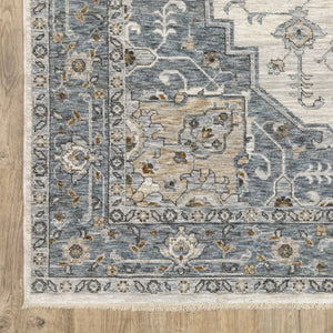 Homeroots 5' Blue Medallion Distressed Area Rug With Fringe - Stylish, Stain-resistant, Perfect For Homes! 10' X 13' Polyester 574746