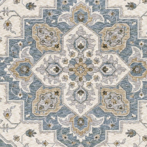 Homeroots 5' Blue Medallion Distressed Area Rug With Fringe - Stylish, Stain-resistant, Perfect For Homes! 7' X 10' Polyester 574747