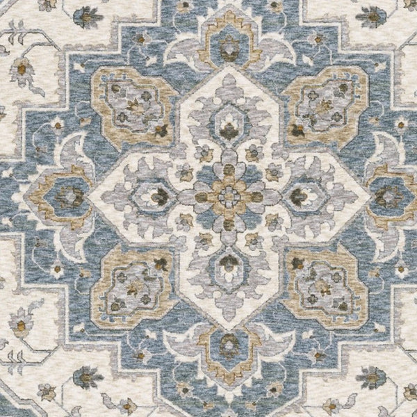 Homeroots 5' Blue Medallion Distressed Area Rug With Fringe - Stylish, Stain-resistant, Perfect For Homes! 7' X 10' Polyester 574747