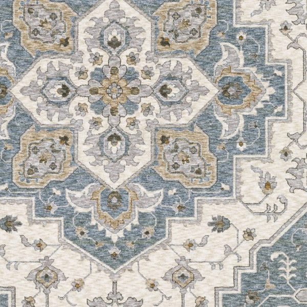 Homeroots 5' Blue Medallion Distressed Area Rug With Fringe - Stylish, Stain-resistant, Perfect For Homes! 8' X 11' Polyester 574748