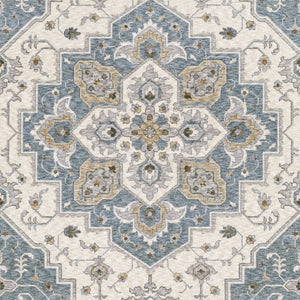 Homeroots 5' Blue Medallion Distressed Area Rug With Fringe - Stylish, Stain-resistant, Perfect For Homes! 8' X 11' Polyester 574748
