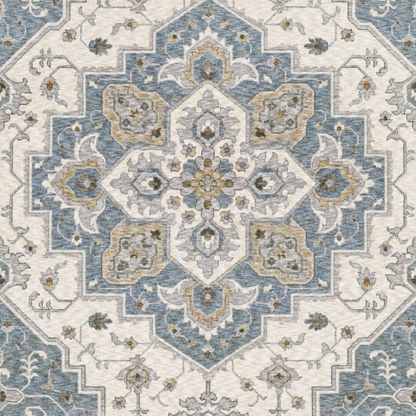 Homeroots 5' Blue Medallion Distressed Area Rug With Fringe - Stylish, Stain-resistant, Perfect For Homes! 8' X 11' Polyester 574748