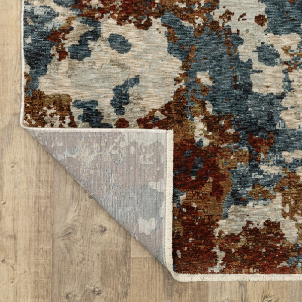 Homeroots 5' Elegant Beige And Teal Abstract Distressed Area Rug With Fringe For Stylish Home Decor 5' X 8' Polyester 574749
