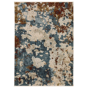 HomeRoots 5' Beige, Rust & Teal Abstract Distressed Area Rug with Stylish Fringe - Durable & Stain-Resistant Design 8' X 11' 574752