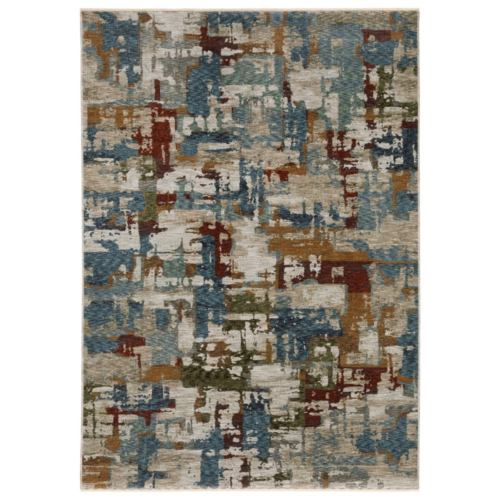 HomeRoots 10' Abstract Distressed Area Rug in Beige with Rust and Teal Hues, Fringe Edges for Timeless Charm 10' X 13' 574754
