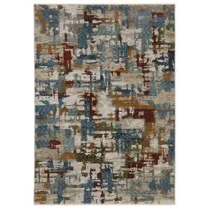 HomeRoots 10' Abstract Distressed Area Rug in Beige with Rust and Teal Hues, Fringe Edges for Timeless Charm 10' X 13' 574754