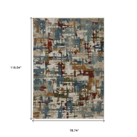 Homeroots 10' Beige Abstract Distressed Area Rug With Fringe - Stylish, Stain-resistant Design For Any Decor 7' X 10' Polyester 574755