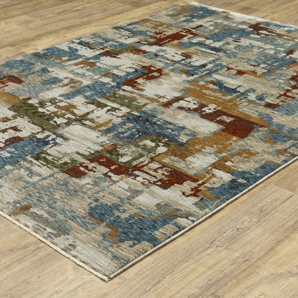 HomeRoots 10' Abstract Distressed Area Rug in Beige with Rust and Teal Hues, Fringe Edges for Timeless Charm 7' X 10' 574755
