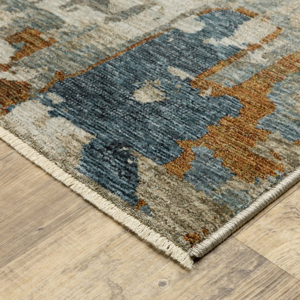 HomeRoots 10' Abstract Distressed Area Rug in Beige with Rust and Teal Hues, Fringe Edges for Timeless Charm 8' X 11' 574756