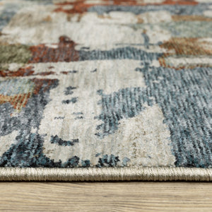 HomeRoots 10' Abstract Distressed Area Rug in Beige with Rust and Teal Hues, Fringe Edges for Timeless Charm 8' X 11' 574756