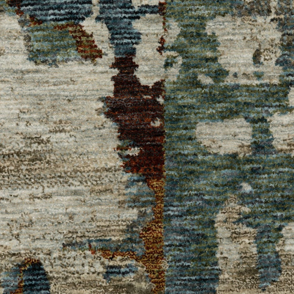 HomeRoots 10' Abstract Distressed Area Rug in Beige with Rust and Teal Hues, Fringe Edges for Timeless Charm 8' X 11' 574756