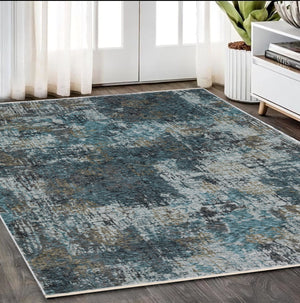 Homeroots 5' Blue Abstract Power Loom Area Rug With Fringe - Stylish, Stain-resistant Design For Any Space 5' X 8' Polyester 574757