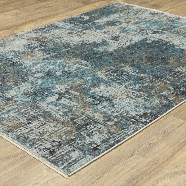 Homeroots 5' Blue Abstract Power Loom Area Rug With Fringe - Stylish, Stain-resistant Design For Any Space 10' X 13' Polyester 574758