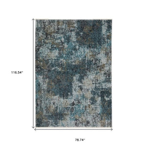Homeroots 5' Blue Abstract Power Loom Area Rug With Fringe - Stylish, Stain-resistant Design For Any Space 7' X 10' Polyester 574759