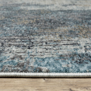 Homeroots 5' Blue Abstract Power Loom Area Rug With Fringe - Stylish, Stain-resistant Design For Any Space 7' X 10' Polyester 574759