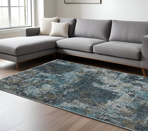Homeroots 5' Blue Abstract Power Loom Area Rug With Fringe - Stylish, Stain-resistant Design For Any Space 8' X 11' Polyester 574760