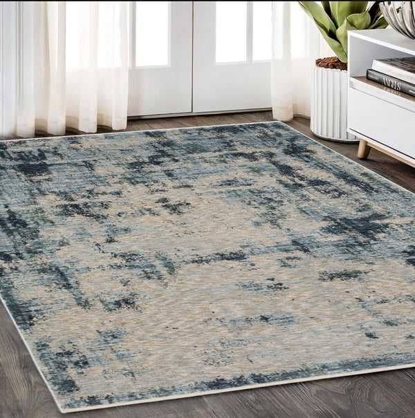 Homeroots 5' Beige Abstract Area Rug With Fringe – Stylish, Stain-resistant Design For Home Décor & Comfort 5' X 8' Polyester 574761