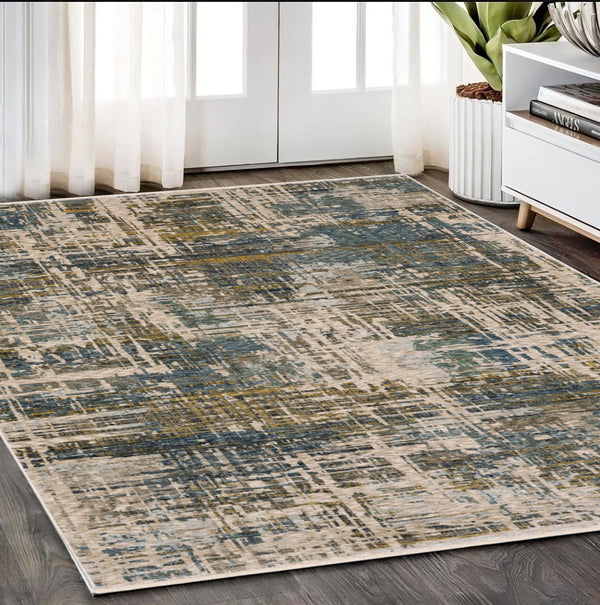 Homeroots 5' Blue Abstract Power Loom Area Rug With Elegant Fringe For A Stylish And Stain-resistant Home 5' X 8' Polyester 574765