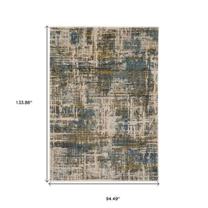 Homeroots 5' Blue Abstract Power Loom Area Rug With Elegant Fringe For A Stylish And Stain-resistant Home 8' X 11' Polyester 574768