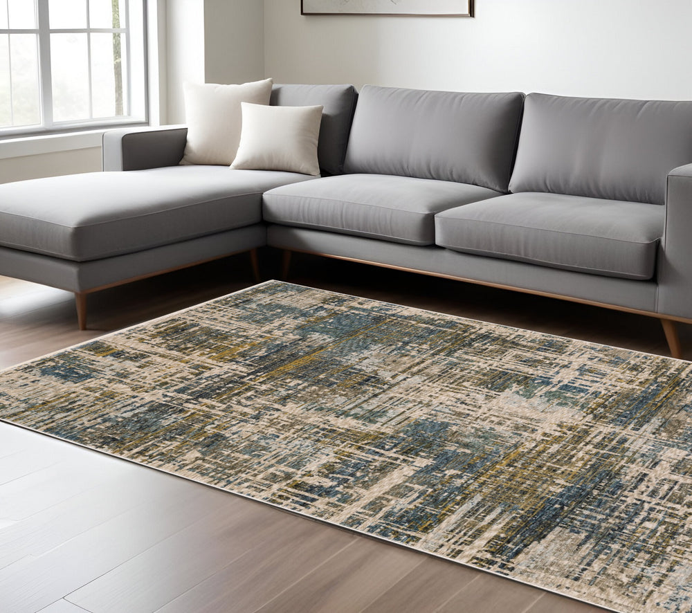 Homeroots 5' Blue Abstract Power Loom Area Rug With Elegant Fringe For A Stylish And Stain-resistant Home 8' X 11' Polyester 574768