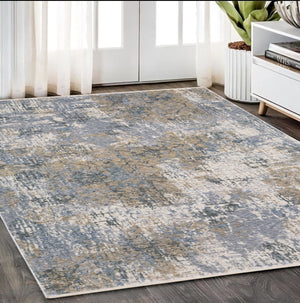 Homeroots 5' Beige Abstract Power Loom Area Rug With Fringe – Stylish, Stain-resistant Design For Any Room 5' X 8' Polyester 574769