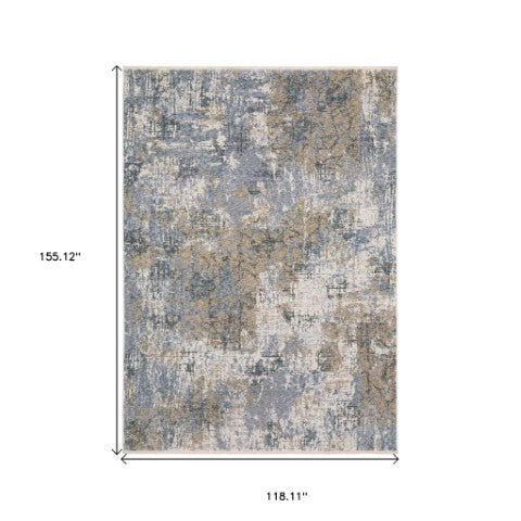 Homeroots 5' Beige Abstract Power Loom Area Rug With Fringe – Stylish, Stain-resistant Design For Any Room 10' X 13' Polyester 574770