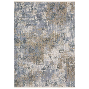 HomeRoots 5' Abstract Distressed Area Rug in Beige and Blue – Vintage-Inspired Design with Elegant Fringe 7' X 10' 574771