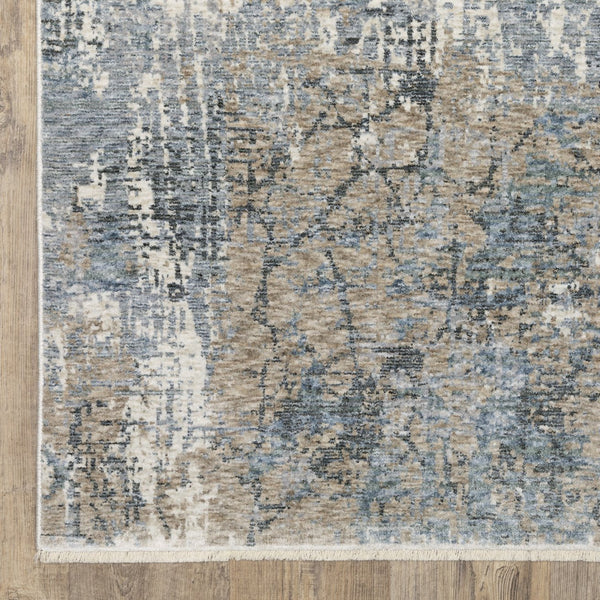 Homeroots 5' Beige Abstract Power Loom Area Rug With Fringe – Stylish, Stain-resistant Design For Any Room 7' X 10' Polyester 574771