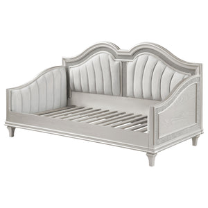 English Elm Aurelia Victorian Glam Twin Daybed in Silver Oak & Ivory with Faux Diamond Trim, Sculpted Upholstery B062S01248
