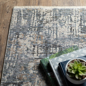 Homeroots 5' Beige Abstract Power Loom Area Rug With Fringe – Stylish, Stain-resistant Design For Any Room 8' X 11' Polyester 574772