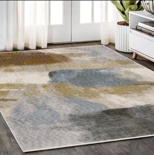 HomeRoots 5' Beige and Rust Abstract Distressed Area Rug with Fringed Tassels for Modern Elegance in Any Room 5' X 8' 574773