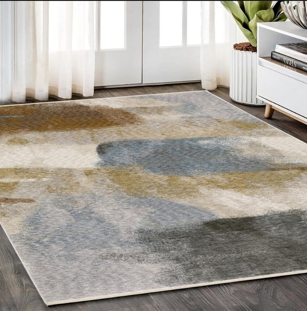 HomeRoots 5' Beige and Rust Abstract Distressed Area Rug with Fringed Tassels for Modern Elegance in Any Room 5' X 8' 574773