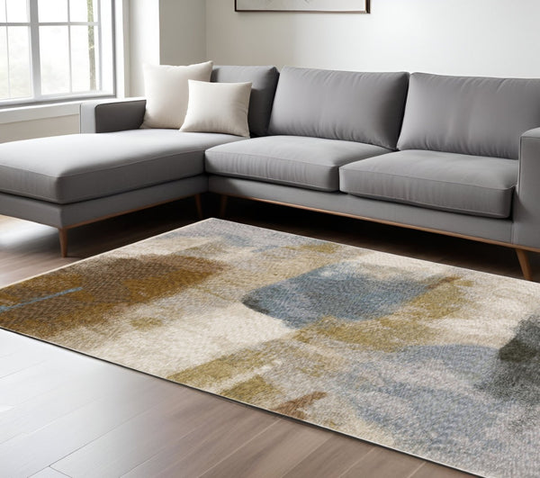 HomeRoots 5' Beige and Rust Abstract Distressed Area Rug with Fringed Tassels for Modern Elegance in Any Room 8' X 11' 574776