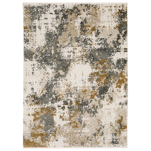 HomeRoots 5' Contemporary Beige and Gray Abstract Area Rug with Fringe – Stylish, Durable, and Versatile Design 5' X 8' 574777