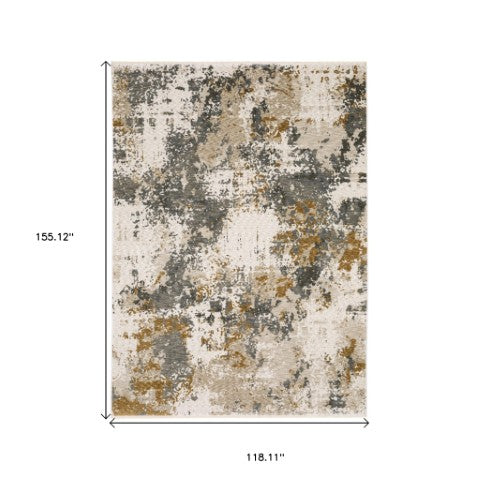 Homeroots 5' Abstract Beige And Gray Area Rug With Fringe - Stylish, Stain-resistant Design For Any Decor 10' X 13' Polyester 574778