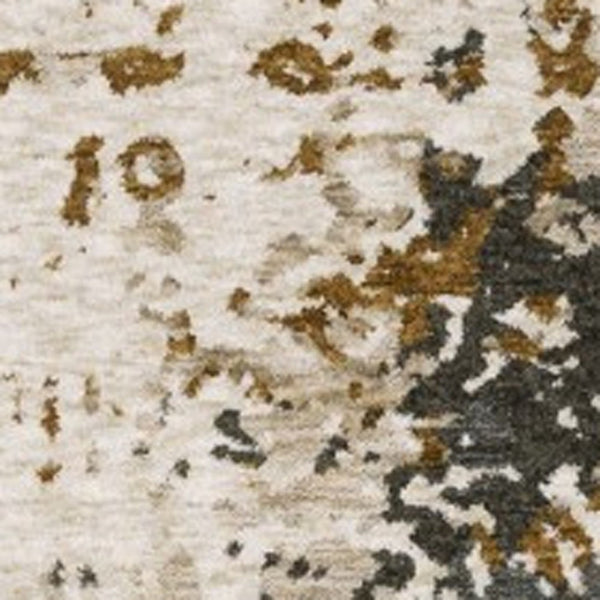 Homeroots 5' Abstract Beige And Gray Area Rug With Fringe - Stylish, Stain-resistant Design For Any Decor 10' X 13' Polyester 574778