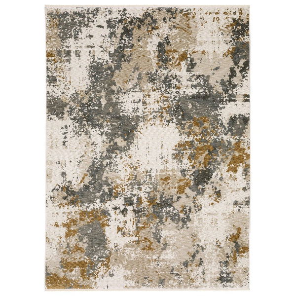 HomeRoots 5' Contemporary Beige and Gray Abstract Area Rug with Fringe – Stylish, Durable, and Versatile Design 10' X 13' 574778