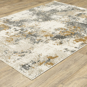 Homeroots 5' Abstract Beige And Gray Area Rug With Fringe - Stylish, Stain-resistant Design For Any Decor 10' X 13' Polyester 574778