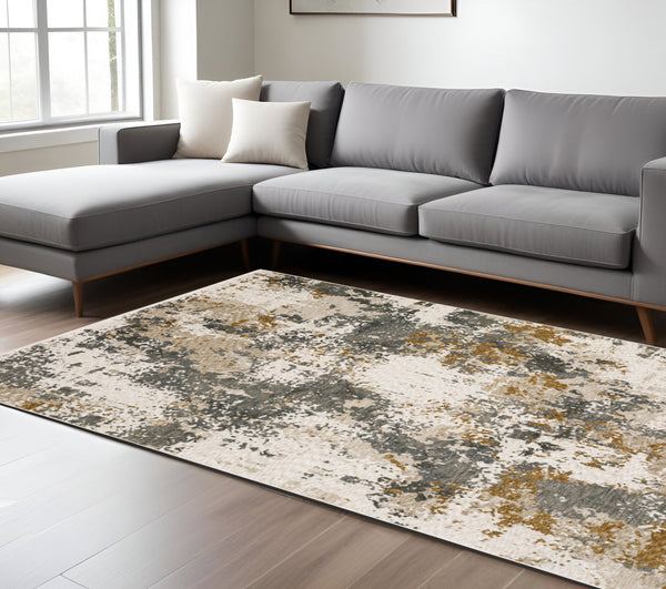 Homeroots 5' Abstract Beige And Gray Area Rug With Fringe - Stylish, Stain-resistant Design For Any Decor 7' X 10' Polyester 574779