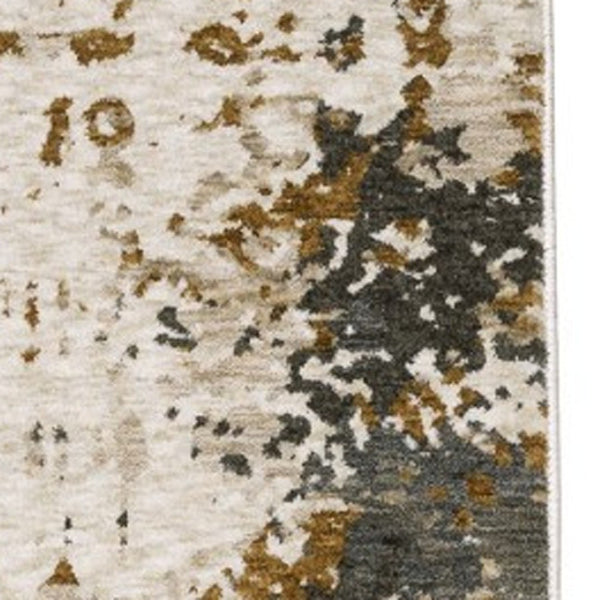 Homeroots 5' Abstract Beige And Gray Area Rug With Fringe - Stylish, Stain-resistant Design For Any Decor 8' X 11' Polyester 574780