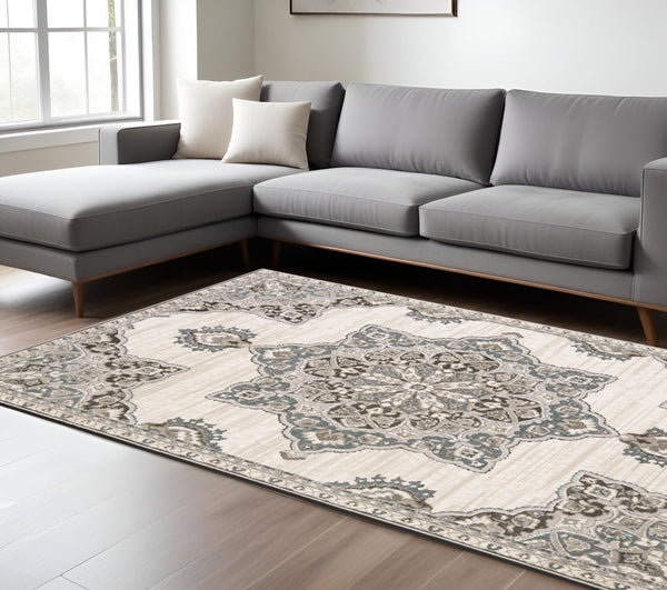 Homeroots 10' Elegant Brown Medallion Area Rug – Stain Resistant, Perfect For Homes With Kids And Pets 10' X 13' Polyester 574781