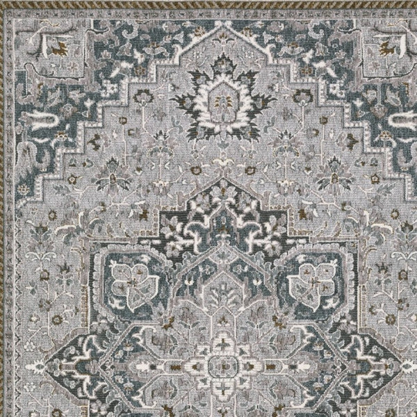 HomeRoots 5' Classic Brown and Blue Medallion Area Rug - Durable, Stain-Resistant Design for High-Traffic Areas 5' X 8' 574783
