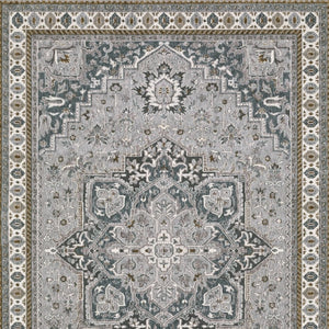 HomeRoots 5' Classic Brown and Blue Medallion Area Rug - Durable, Stain-Resistant Design for High-Traffic Areas 5' X 8' 574783