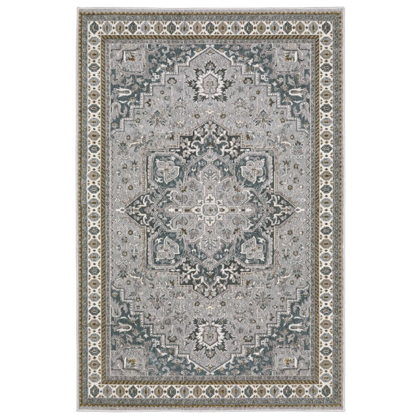 HomeRoots 5' Classic Brown and Blue Medallion Area Rug - Durable, Stain-Resistant Design for High-Traffic Areas 5' X 8' 574783