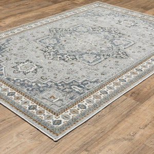 HomeRoots 5' Classic Brown and Blue Medallion Area Rug - Durable, Stain-Resistant Design for High-Traffic Areas 5' X 8' 574783