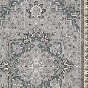 HomeRoots 5' Classic Brown and Blue Medallion Area Rug - Durable, Stain-Resistant Design for High-Traffic Areas 10' X 13' 574784
