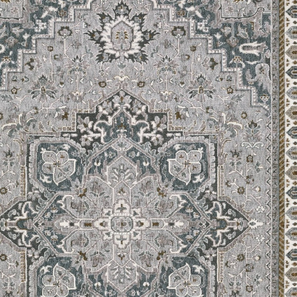 HomeRoots 5' Classic Brown and Blue Medallion Area Rug - Durable, Stain-Resistant Design for High-Traffic Areas 10' X 13' 574784
