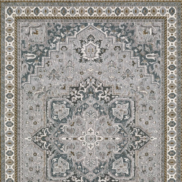 HomeRoots 5' Classic Brown and Blue Medallion Area Rug - Durable, Stain-Resistant Design for High-Traffic Areas 10' X 13' 574784