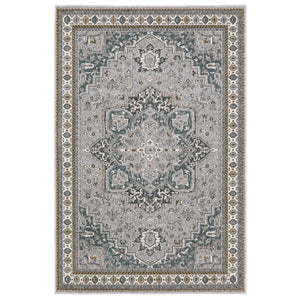 HomeRoots 5' Classic Brown and Blue Medallion Area Rug - Durable, Stain-Resistant Design for High-Traffic Areas 10' X 13' 574784